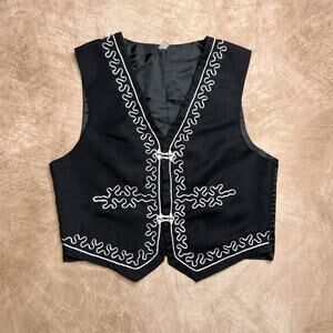 Vintage 90s Ric Rac Lace Embroidered Vest Sleeveless Black Boho Western Folk